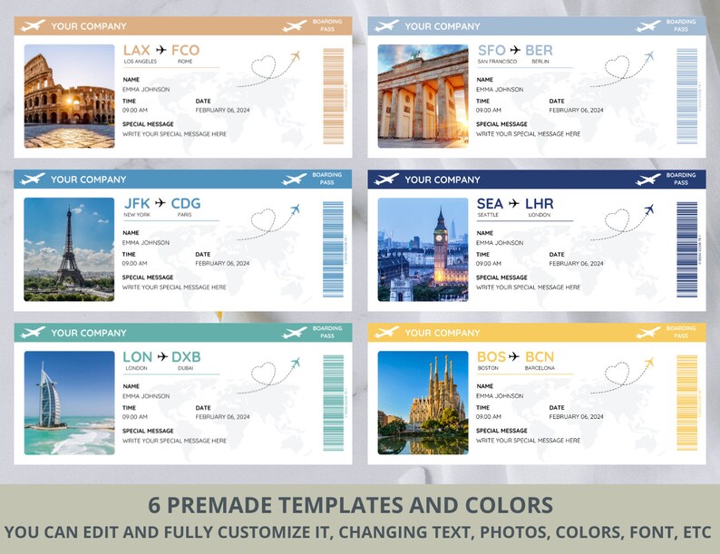 Editable Boarding Pass Canva Template, Printable Airline Ticket ...