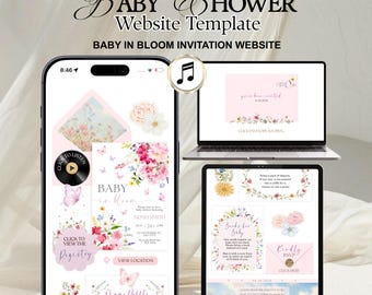 Baby In Bloom Wildflower Baby Shower Website Template | Editable Canva with RSVP JEF19