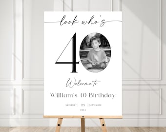 Male 40th Birthday Welcome Sign, Photo Birthday Welcome Template, Look Who's 40, Editable Welcome Poster, Male Birthday Welcome Sign JEF38