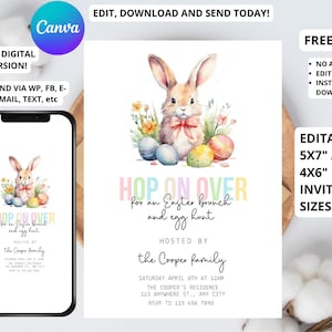 Invitación al brunch de Pascua, invitación al brunch de Pascua, invitación de Pascua, invitación a la búsqueda de huevos de Pascua, editable, descarga instantánea, 5 x 7, 4 x 6