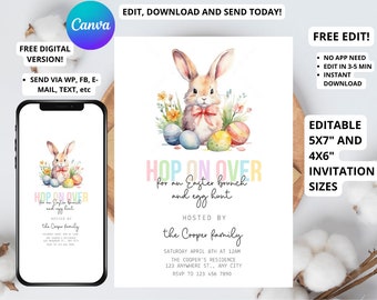 Easter Brunch Invitation, Easter Brunch Invite, Easter Invitation, Easter Egg Hunt Invitation, Editable, Instant Download, 5X7, 4X6