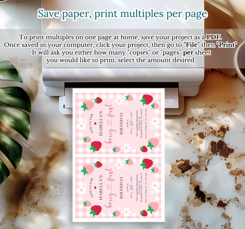 Berry First Birthday Invitation, Editable 1st Birthday Girl Invite, Printable Strawberry First Birthday Girl Invitation Template JEFF19 image 7