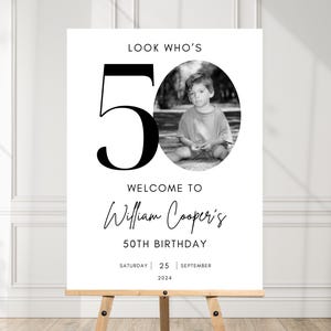 50th Welcome Sign, Look Who's 50 Welcome Sign, Modern 50th Welcome Sign, 50th Poster with Photo, Birthday Welcome Poster, 50th Welcome JE389