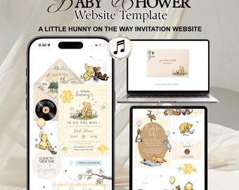 Winnie The Pooh Baby Shower Website Template with RSVP | Editable Canva (Blue) JEFF58