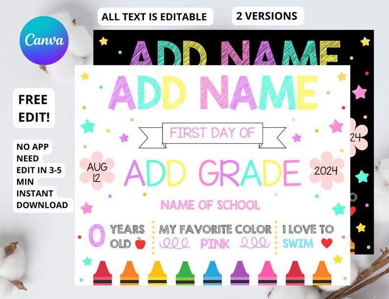 Editable Back to School Sign First Day of School Sign Printable ...