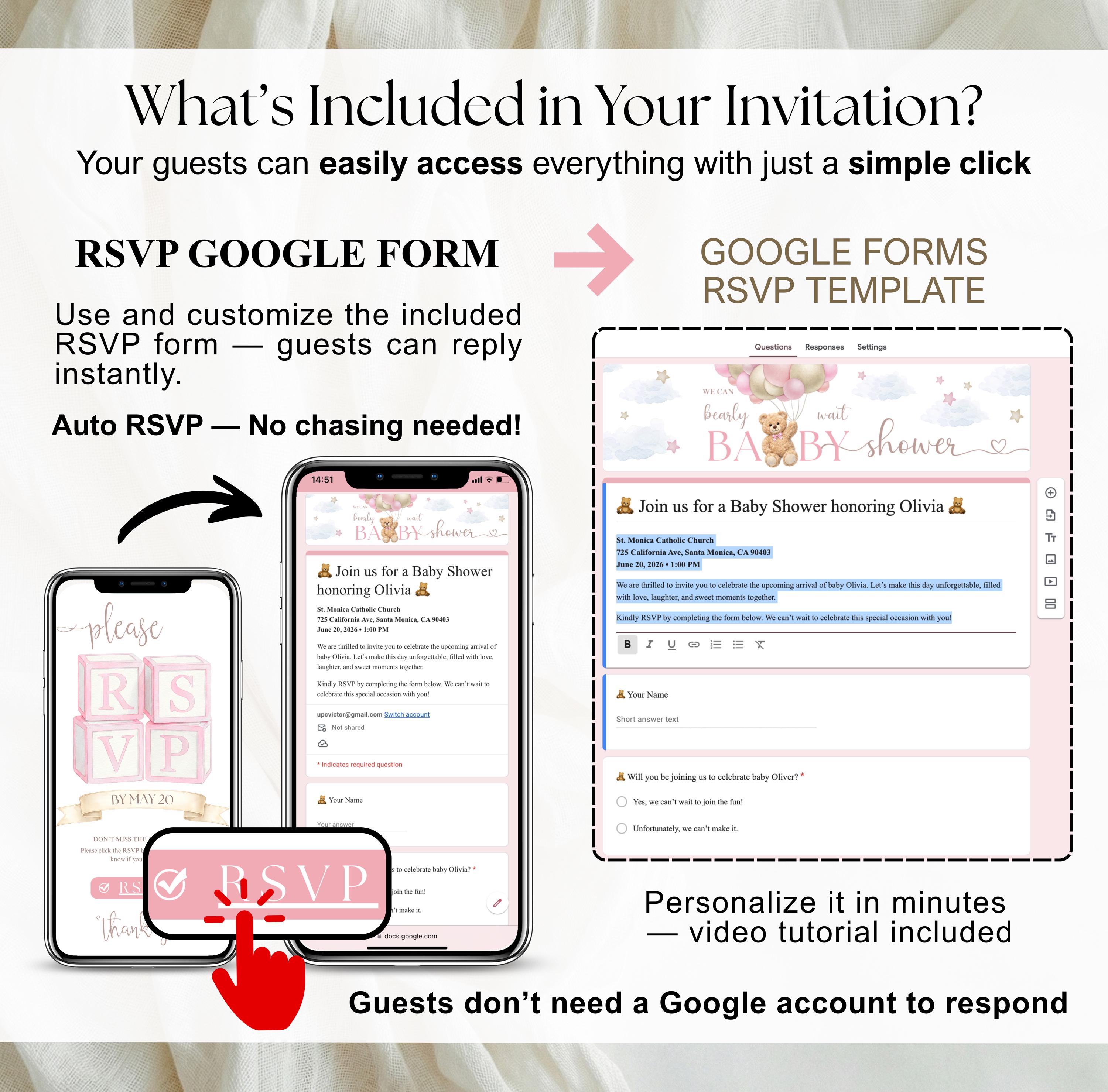 Pink Baby Shower Girl Invitation Template, Girl Baby Shower Editable ...
