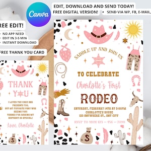 Editable My First Rodeo Invitation Cowgirl Birthday Invite Wild West Cowgirl 1st Rodeo Southwestern Ranch Template Instant Download Girl 394