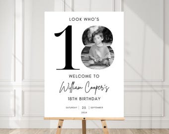 18th Welcome Sign, Look Who's 18 Welcome Sign, Modern 18th Welcome Sign, 18th Poster with Photo, Birthday Welcome Poster, 18th Welcome JE465