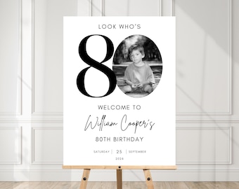 80th Welcome Sign, Look Who's 80 Welcome Sign, Modern 80th Welcome Sign, 80th Poster with Photo, Birthday Welcome Poster, 80th Welcome JE465