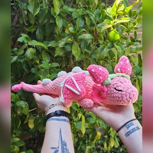 Pink Strawberry Dragon Crochet Amigurumi Plushie Doll
