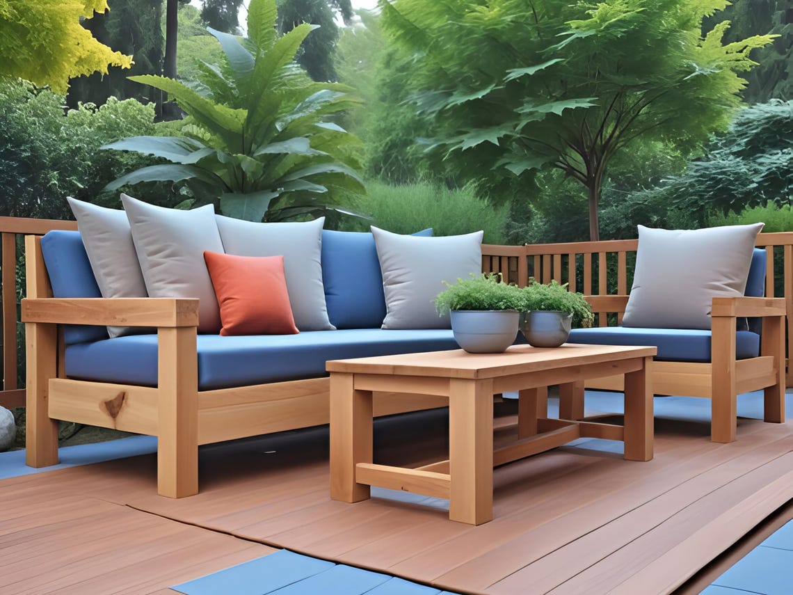 DIY Patio Sofa Set and Coffee Table Build Plan, Patio Bench and Table ...