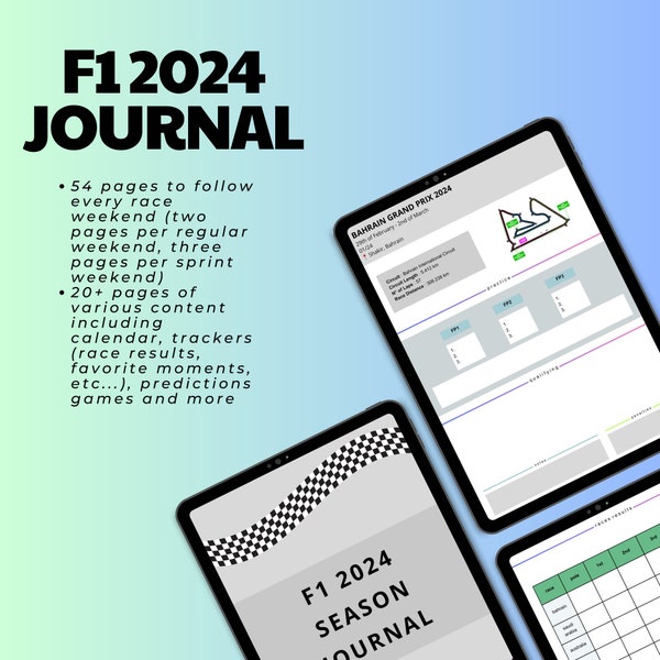 F1 2024 season journal (templates available for GoodNotes, Notability, PDF printing...)