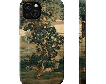 Magnetic iPhone Case, French Verdure Phone Cover, Rococo Tapestry Art, Impact Resistant, MagSafe Compatible