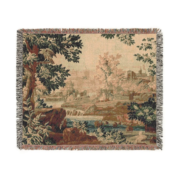 French Verdure Tapestry Blanket: Woven Cotton Wall Hanging