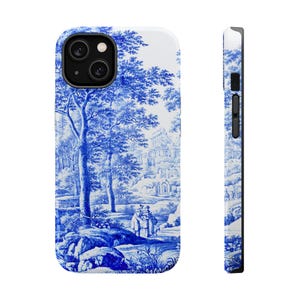 Funda Chinoiserie para iPhone: Diseño de cerámica antigua azul de Delft, compatible con MagSafe