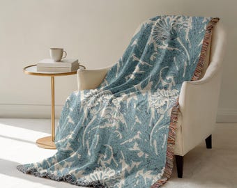 William Morris Marigold Cotton Woven Tapestry Blanket: Vintage Home Decor