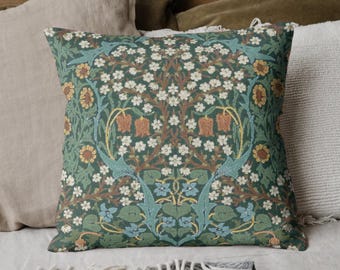 Woven Throw Pillow: Morris & Co Blackthorn Floral Cushion