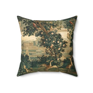 French Tapestry Throw Pillow: Verdure Art Print, Removable Insert image 3