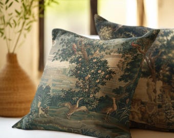 French Tapestry Pillow Cover: Antique Print Square Pillowcase