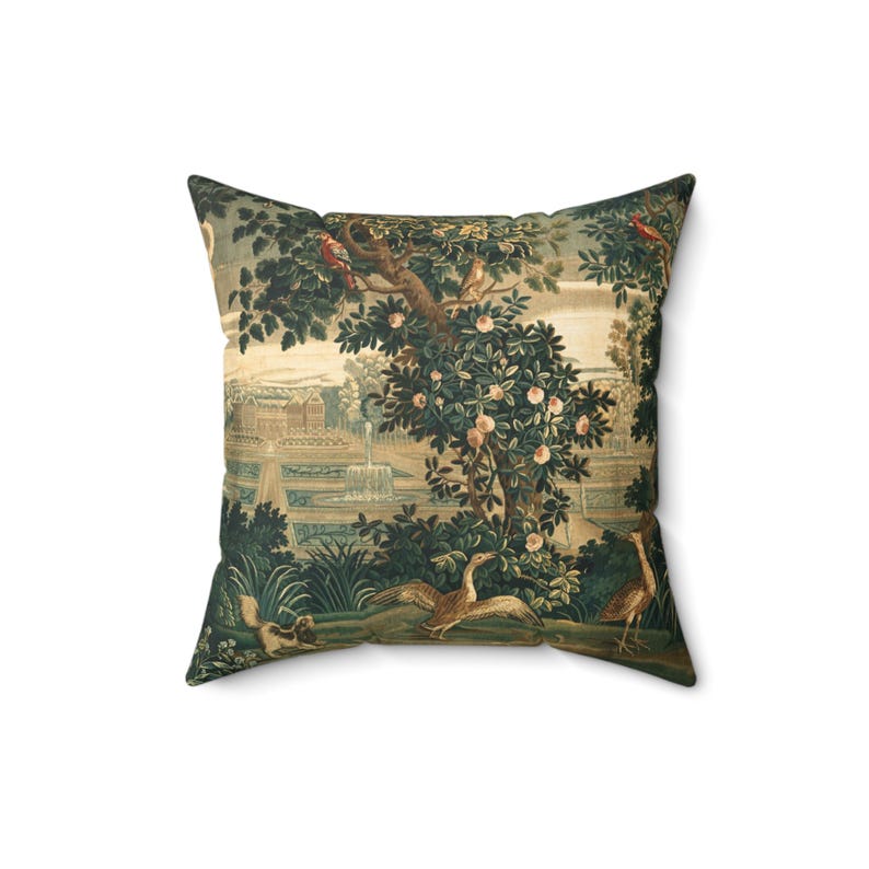 French Tapestry Throw Pillow: Verdure Art Print, Removable Insert image 2