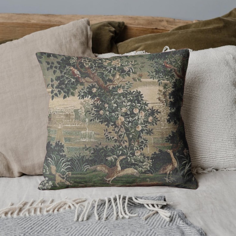 French Tapestry Woven Pillow: Verdure Chateau Garden Design image 1