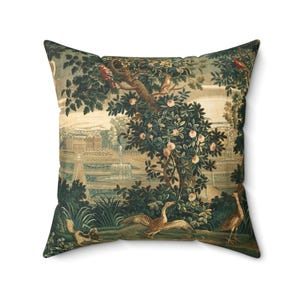 French Tapestry Throw Pillow: Verdure Art Print, Removable Insert image 1