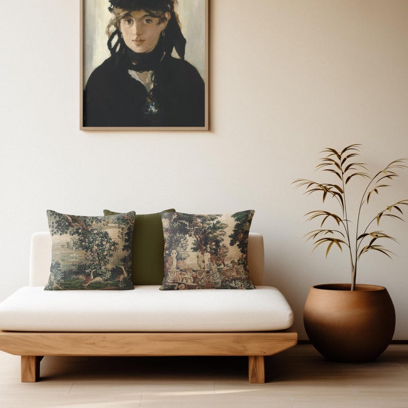 French Tapestry Woven Pillow: Verdure Chateau Garden Design image 4