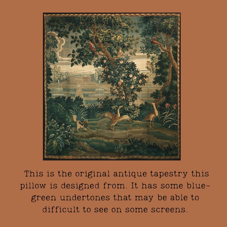 French Tapestry Throw Pillow: Verdure Art Print, Removable Insert image 10