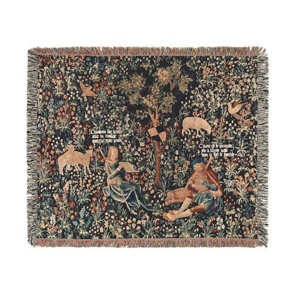 Mittelalterliche Gobelin-Decke: Musizierende Hirten, Millefleurs-Kunst, Wandbehang, Decke