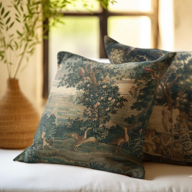 French Tapestry Throw Pillow: Verdure Art Print, Removable Insert image 6