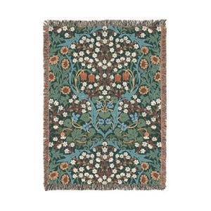 Blackthorn Floral Tapestry Blanket: Morris & Co. Woven Cotton Throw
