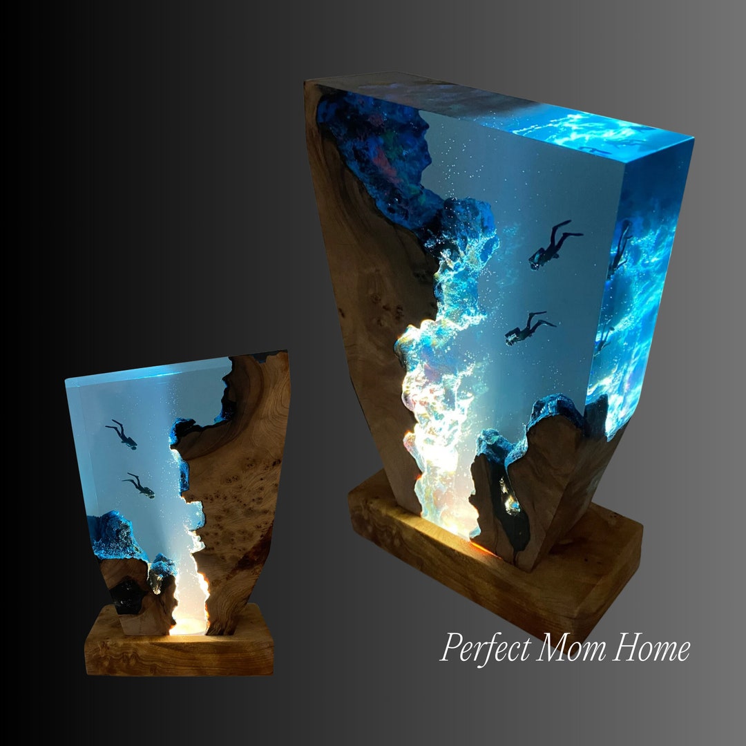 Diver's Night Light Epoxy Lamp Resin Art Night Lamp Handmade Resin Gift