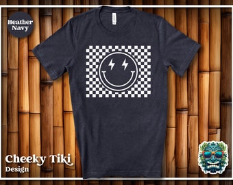 Checkerboard Smiley, Smiley Face Shirt, Aesthetic Shirt, Smiley Face Tee, Lightning Eyed Smiley, Gift for Her, Checkered Shirt,Checkered Tee