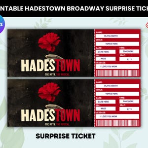 Canva Bearbeitbares Hadestown Broadway Surprise Ticket, druckbare Fake-Konzertkarte, Musical-Karte, Theaterkarte, sofortiger Download