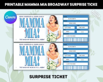 Editable Mamma Mia Broadway Ticket: Surprise Gift (Instant Download)