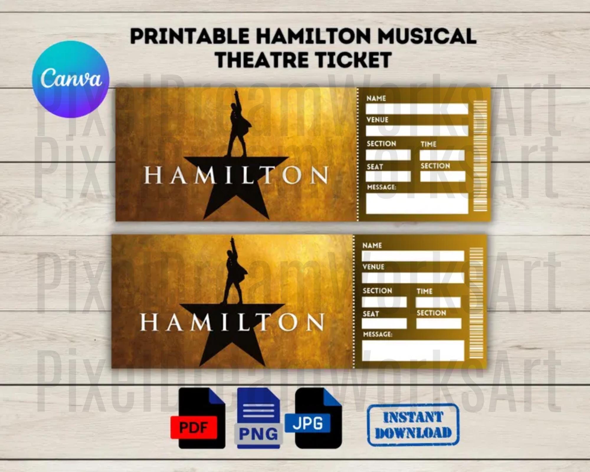 Printable Hamilton Musical Theatre Ticket, Personalized Gift Reveal
