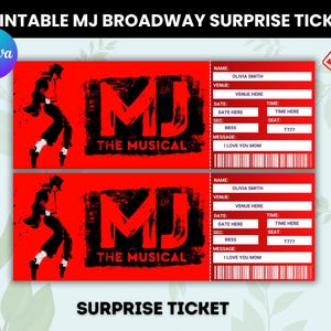 Bearbeitbar MJ Broadway Surprise Ticket, MJ Fake The Musical Collectible Theaterkarte, Musiktheater Faux Event, Instant Download