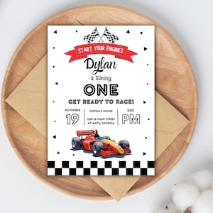 Vintage Racing Car Birthday Invitation: Editable Canva Template (Digital Download)
