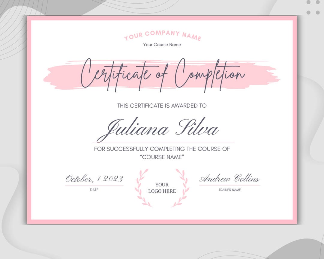 Pink Certificate of Completion Template: Editable Beauty Award (canva ...