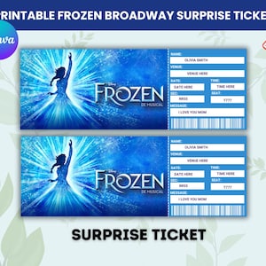 Bearbeitbar Gefrorene Broadway-Überraschungskarte, Gefrorene Gefrorene Gefälschte Theaterkarte, Sofort-Download, Geburtstagsgeschenk-Karte Pdf