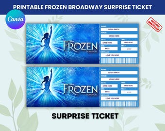 Bearbeitbar Gefrorene Broadway-Überraschungskarte, Gefrorene Gefrorene Gefälschte Theaterkarte, Sofort-Download, Geburtstagsgeschenk-Karte Pdf