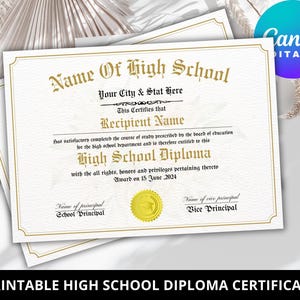 Plantilla imprimible para diploma de secundaria, diploma de educación en casa, diploma de secundaria, plantilla de réplica de diploma, descarga instantánea