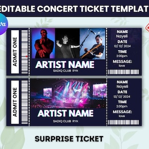 Druckbare Gefälschte Konzertkarte Vorlage, Benutzerdefinierte Konzertkarte, Canva bearbeitbares Konzertticket, personalisierte Ticketgeschenke, DIY Event Ticket