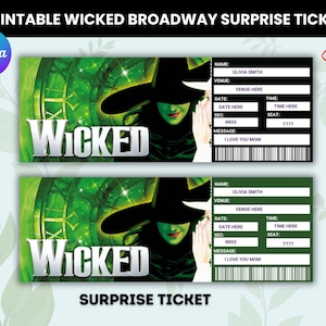 Bearbeitbar Wicked Broadway Surprise Ticket, Gefälschtes Musiktheater Faux Event Eintritt Andenken, Konzertkarte, Sofort Download, Geburtstagsgeschenk