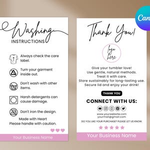 Cartão de instruções de lavagem para impressão, cartão de cuidados com roupas, cartão de embalagem para camisas, modelo de instruções de lavagem, pronto para imprimir, download instantâneo