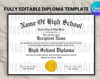 Plantilla imprimible para diploma de bachillerato: réplica personalizable (descarga instantánea)