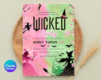 Editable Wicked Birthday Party Invitation: Canva Template (Digital Download)