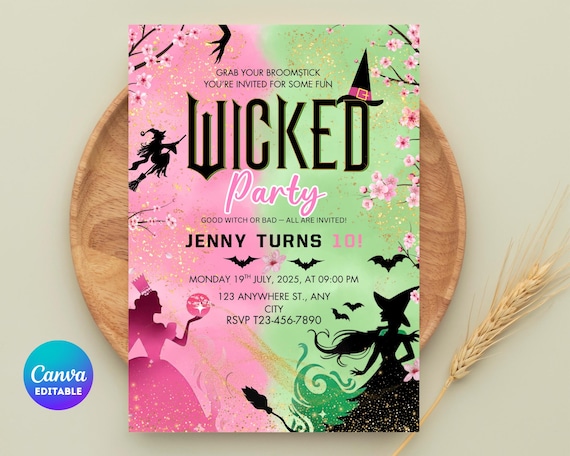 Editable Wicked Birthday Party Invitation: Canva Template (Digital Download)