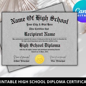 Plantilla de diploma de escuela secundaria imprimible, Diploma de escuela en casa, Diploma de escuela secundaria, Plantilla de réplica de diploma, Descarga instantánea