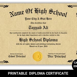 Printable High School Diploma Template, Home School Diploma, High School Diploma, Diploma Replica Template, Instant Download